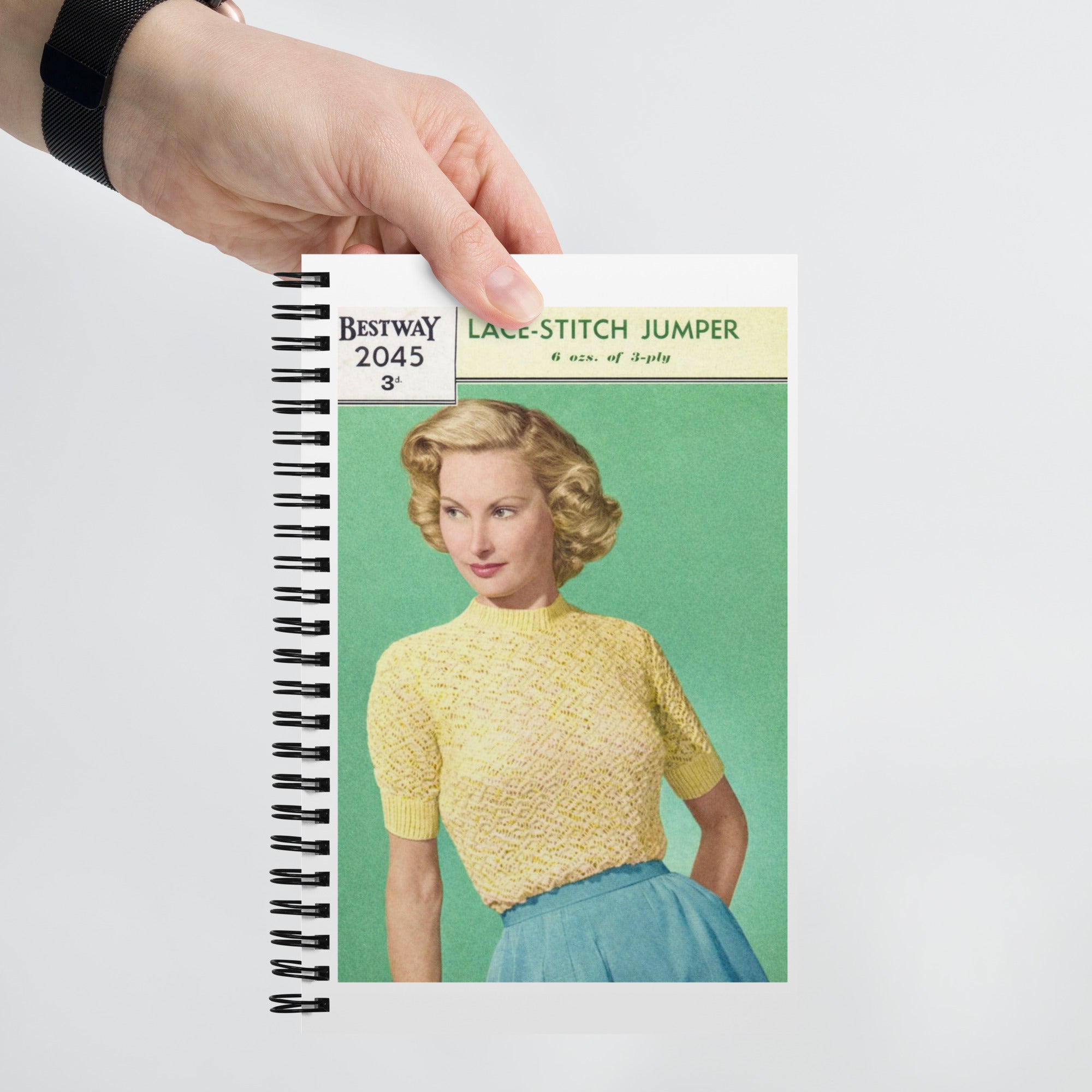 Vintage Knitting Pattern A5 Spiral Notebook Dotted Pages - Sitting Pretty Knits