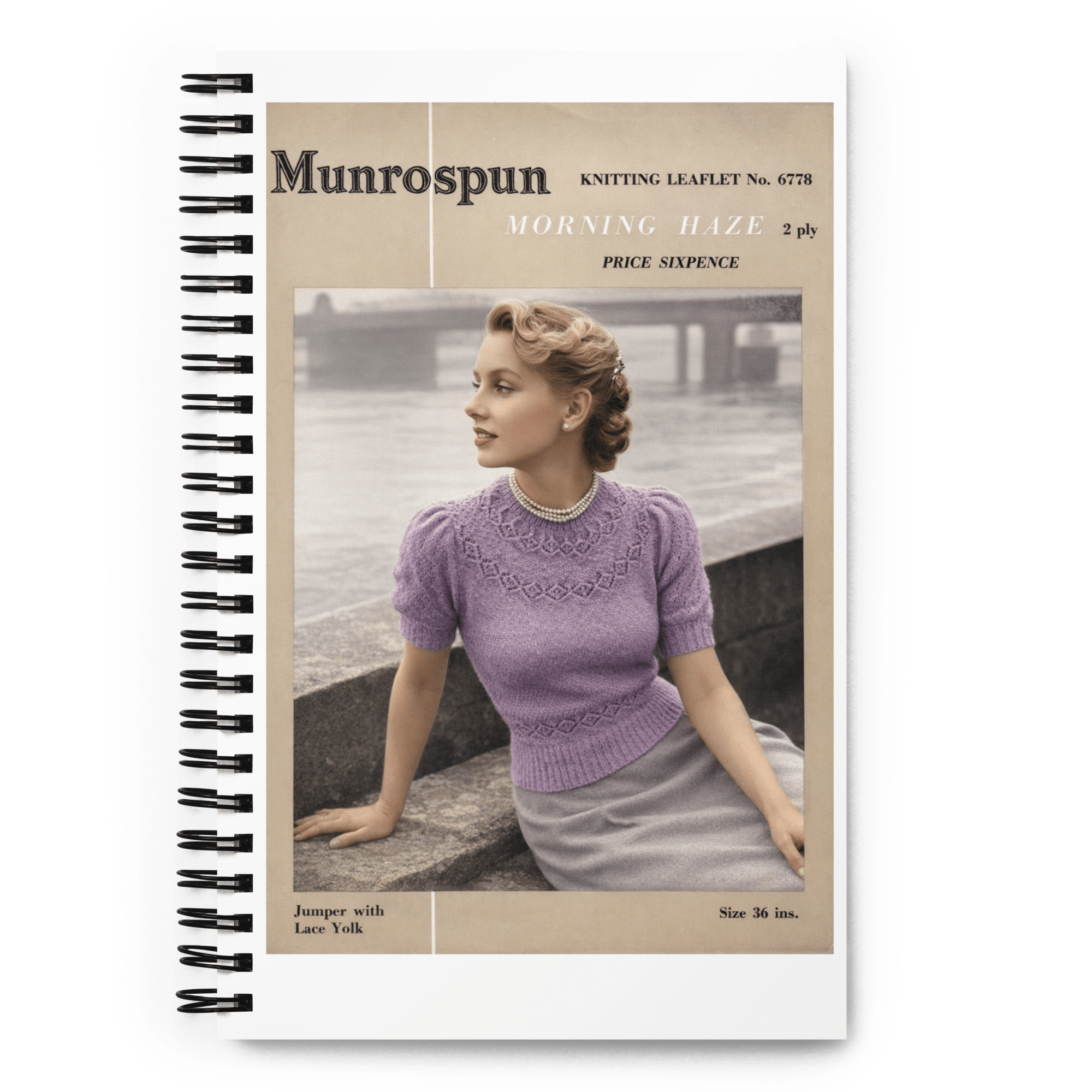 Vintage Knitting Pattern A5 Spiral Notebook Dotted Pages - Sitting Pretty Knits